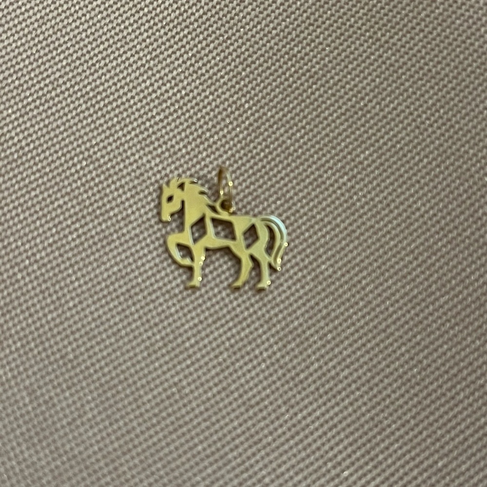 Solid Gold Dainty Pendant 14kt Year of Horse Chinese Geometry